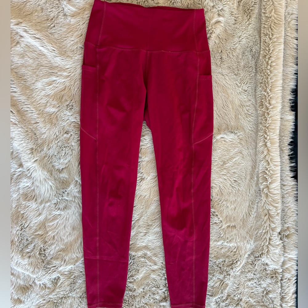 Maroon High-Waisted Leggings with Pockets